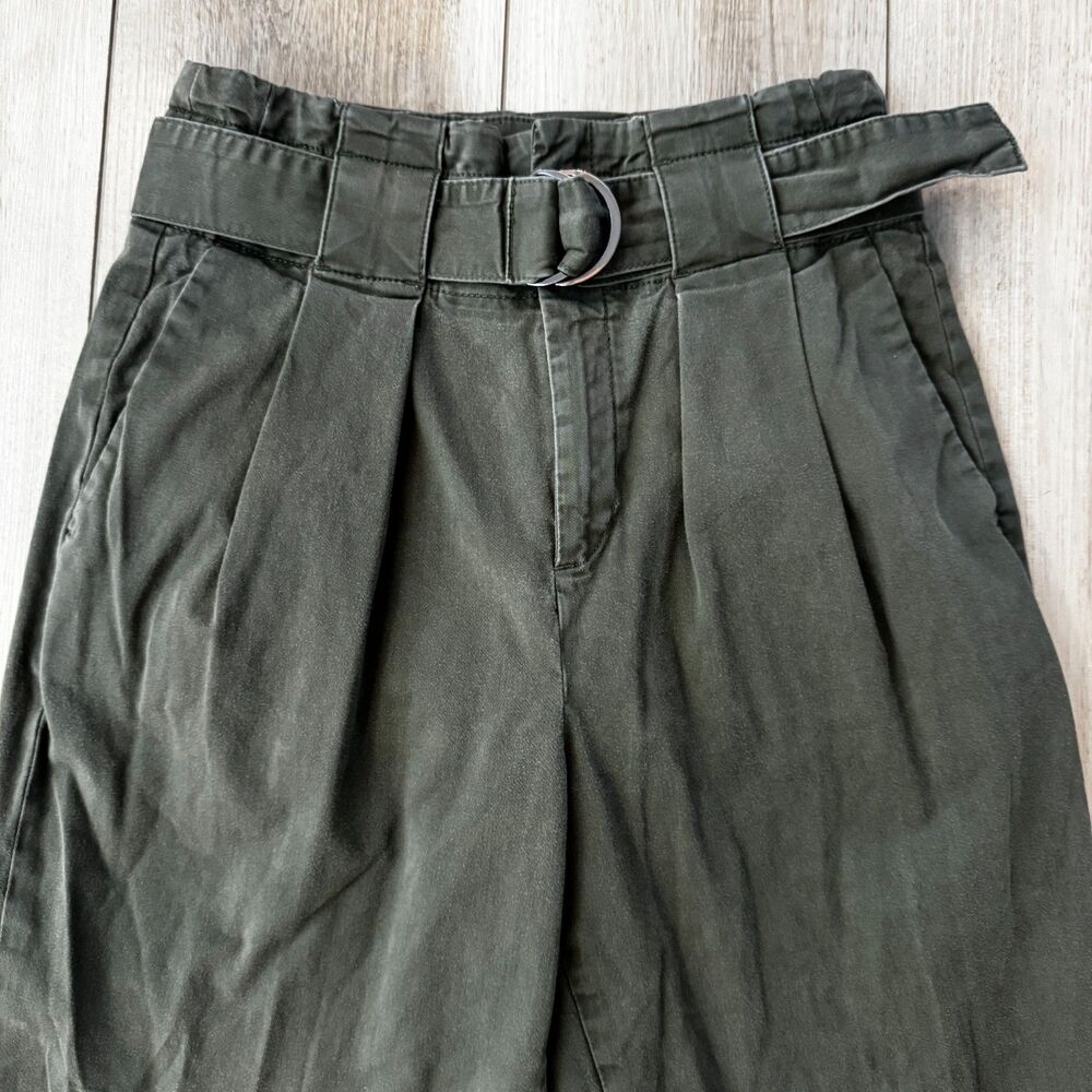 Banana Republic Olive Green Barrel Leg Crop Twill Belted Paper Bag High Waist 2 - Picture 2 of 16